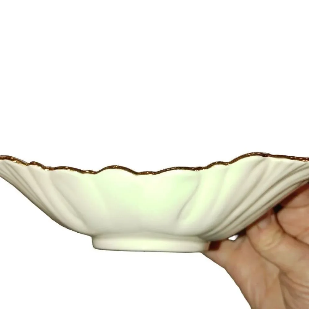 Lenox Triangle Ivory Porcelain Candy Nut Dish Gold Rim Decorative Bowl